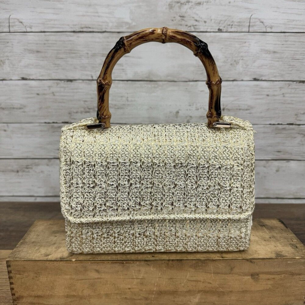 Fabulous D’margeaux New York Crossbody/Tote Gold Convertible Bamboo handles